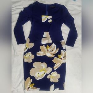 Navy Floral Sheath Dress - Elegant Knee-Length Women's Dress